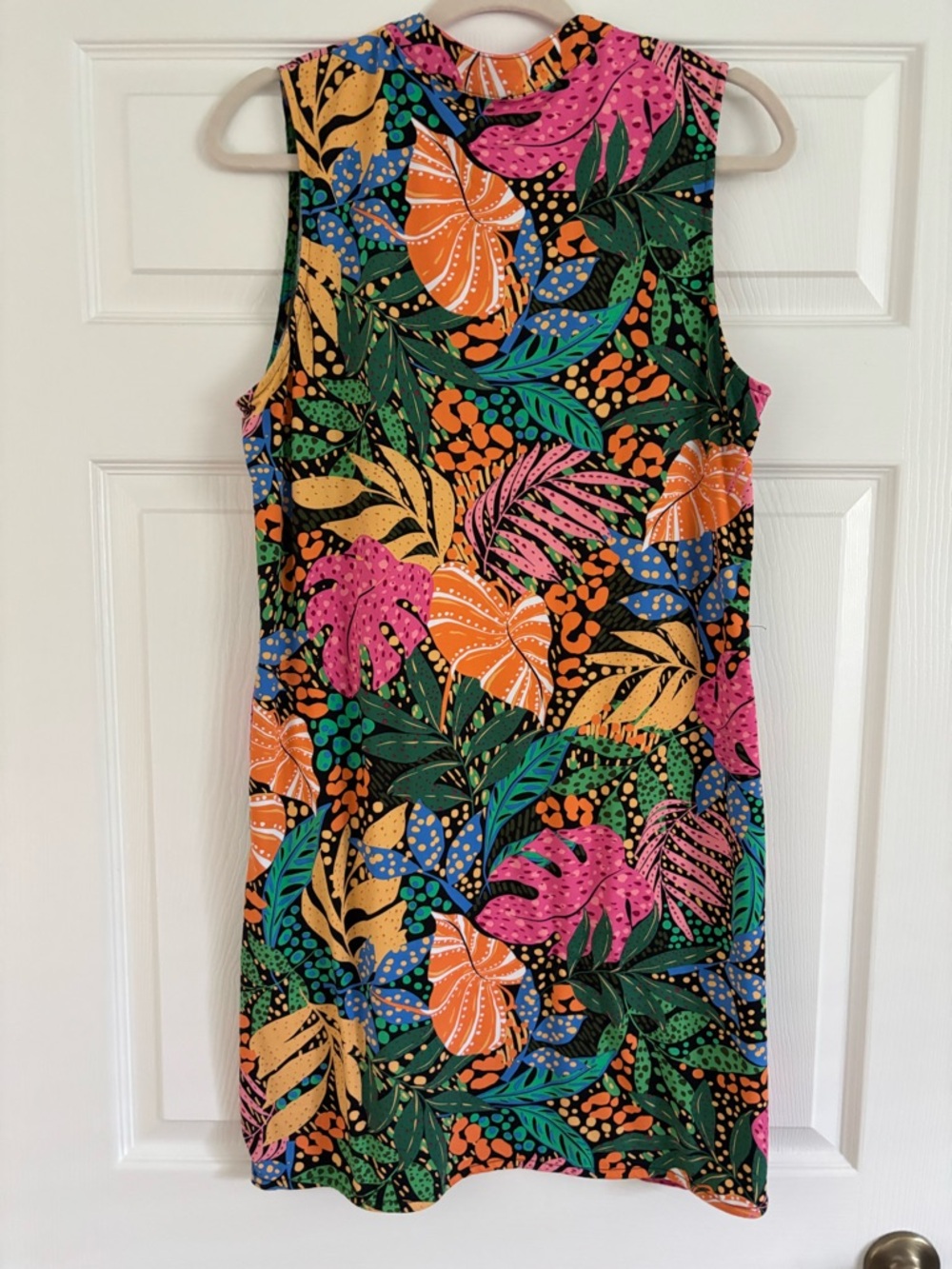 Tribal Multicolor Tropical Sleeveless Mini Dress - Pink, Orange, Green, Blue - Picture 3 of 5
